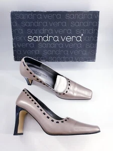 Sandra Vera Nicole size 5 pearl brown leather stiletto heel vintage court shoes - Picture 1 of 12