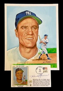 YANKEES HANK BAUER ORIGINAL 1/1 ARTWORK BY ARTIST SUSAN RINI W/ SIGNED CACHET. - Picture 1 of 4