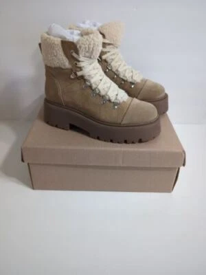 Bota Plataforma Steve Madden Reyen - Camurça Aveia (EUA Feminina 9) (REYE01S1) - Imagem 1 de 4