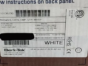 Cable de red Berk-Tek 24/4P LANmark 6 CAT6 pleno U/UTP CMP blanco/100 ft - Imagen 1 de 12