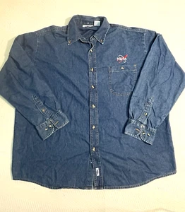 Vintage NASA Denim Button Down Hemd bestickt Gr. XXL blau klassisch Freizeit - Bild 1 von 8