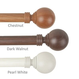 Ball 1" Faux Wood Curtain Rod Adjustable Drapery Rod (5 sizes, 3 colors) - Picture 1 of 4