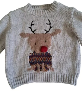 Zara Baby Knit Wear Reindeer Sweater Boys Girls 6-9 Months Beige 3D Christmas - Picture 1 of 5