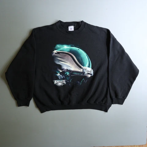 Vtg Philadelphia Eagles Helmet Crewneck Sweatshirt Black Adult 2XL XXL Y2k Cover
