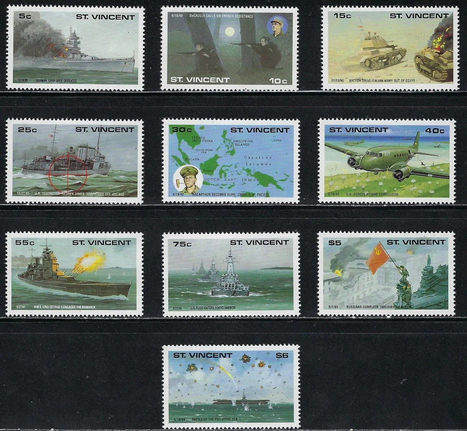 St Vincent MNH Stamps WW II  #1308-17  CV $17.00 ..........13N......P-1006 - Image 1 of 1
