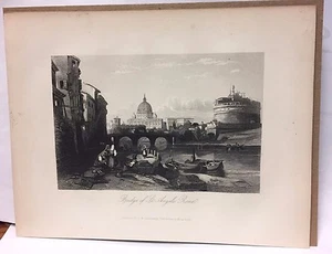 Bridge Of St Angelo Rome ANTIQUE VINTAGE ART PRINT - Bild 1 von 7