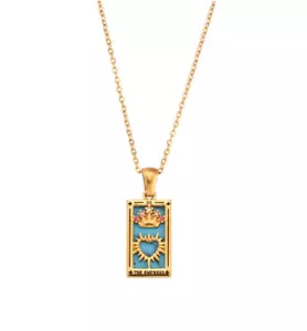 Gold Plated Tarot Card Pendant Necklace Womens Spiritual Guidance Energy Wisdom - Picture 1 of 19