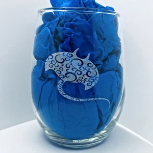 Stingray Etched 20.5 Oz Stemless Wine Glass Holiday Christmas Gift Ocean Decor - Picture 1 of 7