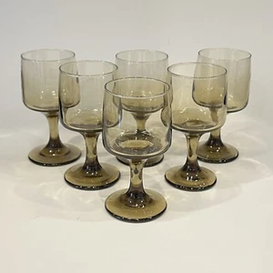 Vintage Libbey Tawny Accent Stem Glasses 1970s Set of 6 MCM Smokey Amber Modern - Picture 1 of 11
