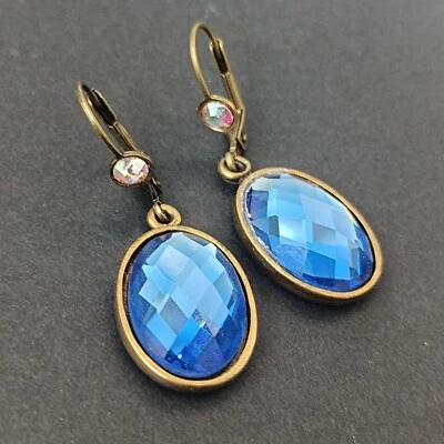 Michal Negrin Earrings Deep Blue Crystal Drop AB Accent Romantic Bold Dazzling - Image 1 of 4