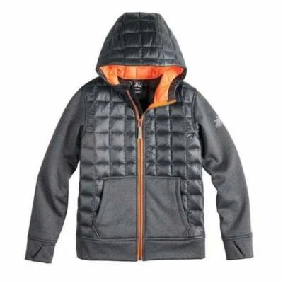 Boys Puffer Jacket ZeroXposur Hooded Hybrid Weather Resistant Gray Coat-size 8 - Image 1 of 4