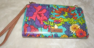 NUEVA CARTERA PULSERA SAKROOTS Azul Turquesa Floral Marrón Borde Cuero Foto 1 de 4