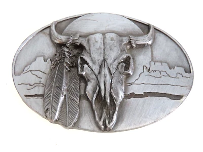 Arroyo Grande Buckle Co Longhorn Belt Buckle with Feather AG30 Made in USA - Image 1 of 4