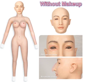 Silicone Full Bodysuit Breast Forms + Head Mask Full Face Disguise Crossdresser - Picture 1 of 17