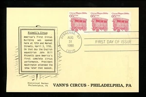 US FDC #2452 Vann's Circus / LGS Card 1990 Syracuse NY Circus Wagon 1st Cachet - Picture 1 of 2