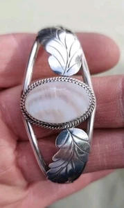Brazalete de plumas vintage de plata de ley .925 de piedra de ópalo - Imagen 1 de 7