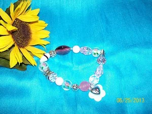 Feminine Chic Beads and Charms Stretch Bracelet - Floral Design w/Charms-(pink)  - Picture 1 of 2