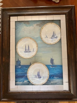 c1930 ROYAL CROWN DERBY Trio YACHT NAUTICAL CABINET PLATEs, SIGNED WEJ DEAN - Bild 1 von 4