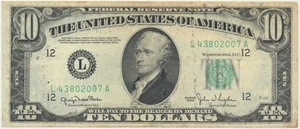 USA: 1950 $10 US Note "Hamilton" Federal Reserve Bank of San Francisco - Picture 1 of 2