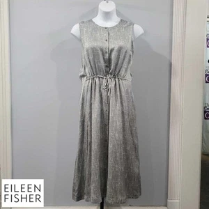 Eileen Fisher Midikleid Seide Leinen ärmellos Gr. XL grau weiß - Bild 1 von 8