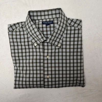 Peter Millar Button Down Shirt Mens XL Green Blue Plaid Crown Crafted Golf - Image 1 of 4