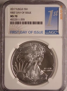 2017 SILVER AMERICAN EAGLE $1 US NGC MS70 FIRST DAY OF ISSUE FDOI WHITE CORE - Picture 1 of 2