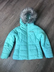 Columbia Youth Girl size XS Kately Hooded Turquoise full zip puffer jacket - Picture 1 of 9