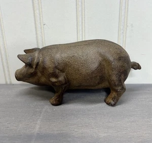 Cast Iron Rustic Brown Farmhouse Country Pig Swine Figurine Decor Paperweight - Picture 1 of 10