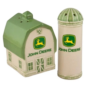Juego moderno de sal y pimienta de gres John Deere para granero y silo - Imagen 1 de 1