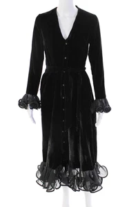 ROTATE Women's Long Sleeves Round Neck Sheer Ruffle Midi Dress Black Size 4 - Picture 1 of 6