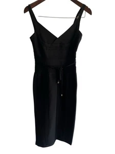 HOUSE OF CB LONDON 'BELICE' Black TIE WAIST BANDAGE DRESS - SIZE SMALL - Picture 1 of 8