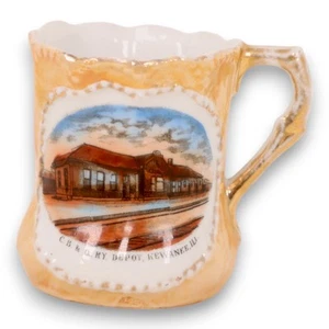CB & Q RY Kewanee ILL Souvenir Small German Lustre Porcelain Mug Antique 1910 - Picture 1 of 4