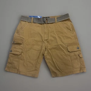 IRON CO Flex Waist D Ring Belted Twill Cargo Shorts Desert Camel Sz 36 10” L New - Picture 1 of 4