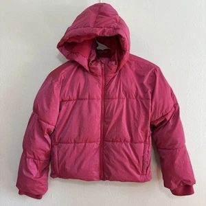 Gap Kids Puffer Jacket Size M Hot Pink Cold Control Max Hooded Fleece Lined - Picture 1 of 6