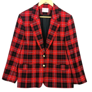 Pendleton SZ 14P VTG 100% Virgin Wool Red & Black Tartan Plaid Blazer - Picture 1 of 8