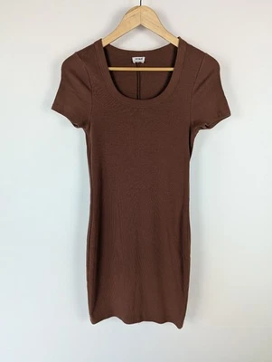COTTON ON Womens Bodycon Mini Dress Sz S/M Brown Rib Cotton Stretch Short Sleeve - image 1 of 4