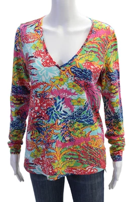 Jersey para mujer Lilly Pulitzer floral cuello en V manga larga multicolor talla M Foto 1 de 4