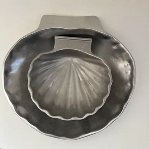 2 New Bon Chef Pewter Sea Shell Shaped Baking Serving Dish and Scalloped Bowl - Picture 1 of 9