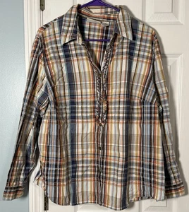 Camisa a Cuadros Alfred Dunner Manga Larga Abotonada, Detalle Volantes, Talla 18W - Imagen 1 de 6