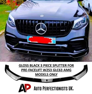 Mercedes GLC63 AMG W253 PRE-FACELIFT Gloss Black Front Splitter Spoiler Kit - Picture 1 of 10