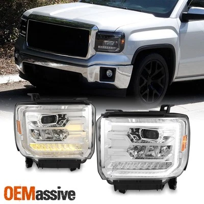 适用于 2014 - 2018 年 GMC Sierra 全 LED 车头灯 带 DRL LED 灯条 左 + 右 — 第 1/4 张图片