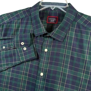 UNTUCKit Men's Long Sleeve Button Down Shirt XXL Green Navy Plaid Wrinkle Free - Picture 1 of 7