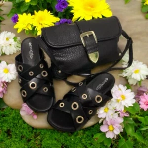 Patrizia, Donna, Scarpe+Set borsa, Sandalo piatto nero con occhielli taglia 36, borsa fibbia.! - Foto 1 di 12