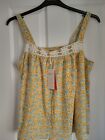 MONSOON BAILEY CAMI TOP YELLOW IVORY BLUE COTTON JERSEY UK 12-14, EUR 40-42 BNWT
