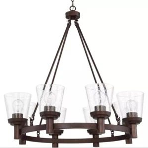 Sunset 8-Light Chandelier Cone Shaped Clear Seeded Glass. Bronze. NIB - Picture 1 of 6