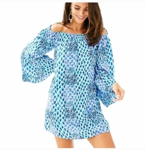 Lilly Pulitzer Nevie Toe In Off The Shoulder Dress Sz Medium Tropical Pineapple - Picture 1 of 10