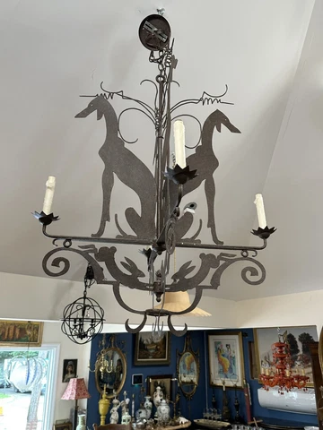 Spectacular Patinated Metal Dog Chandelier Hounds & Hares After W H Diederich Cover