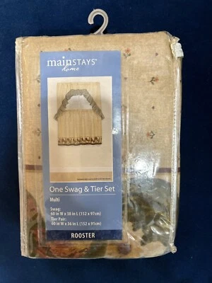 Vintage CURTAINS Tier & Swag Set COUNTRY ROOSTER 60x39 New Old Stock - Image 1 of 4