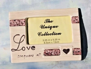 Love Conquers All Shabby Chic Plum Rose 3-D Picture Frame, 7.5" x 5.5” - Picture 1 of 6