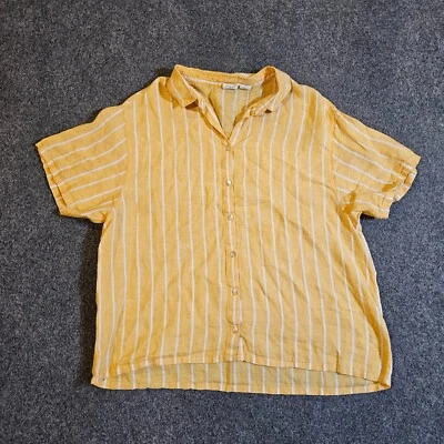 C&C California Top Womens Size Large Yellow Linen Striped Button Casual Beachy - Image 1 of 4